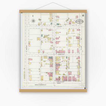 Old map wall art mockup — magnetic wood frame on white wall — Sanborn Fire Insurance Map from Coshocton, Coshocton County, Ohio (1893), Sheet #0006
