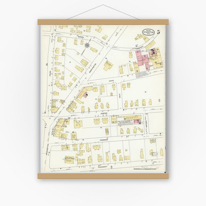 Old map wall art mockup — magnetic wood frame on white wall — Sanborn Fire Insurance Map from Stoughton, Norfolk County, Massachusetts (1912), Sheet #0005