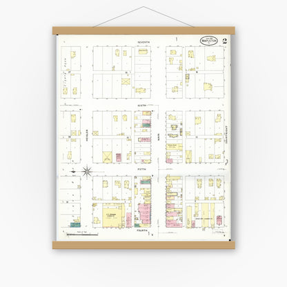 Old map wall art mockup — magnetic wood frame on white wall — Sanborn Fire Insurance Map from Mapleton, Monona County, Iowa (1909), Sheet #0002