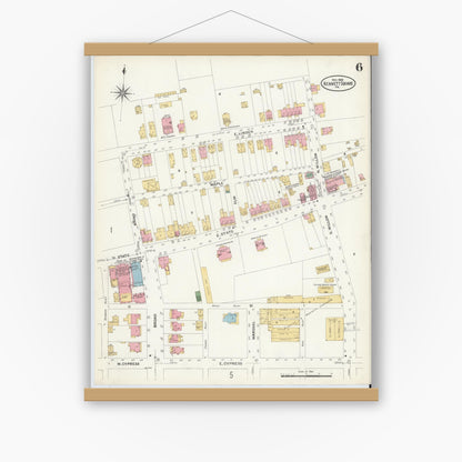 Old map wall art mockup — magnetic wood frame on white wall — Sanborn Fire Insurance Map from Kennett Square, Chester County, Pennsylvania (1908), Sheet #0006