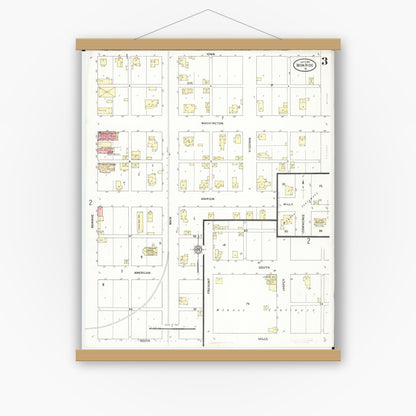 Old map wall art mockup — magnetic wood frame on white wall — Sanborn Fire Insurance Map from Monroe, Jasper County, Iowa (1911), Sheet #0003