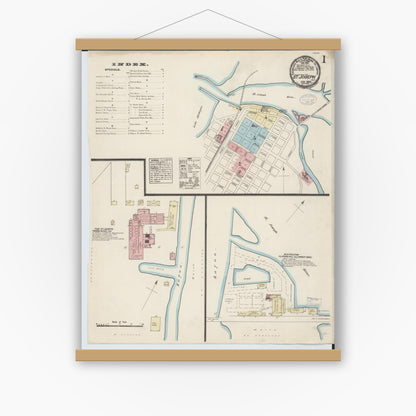 Old map wall art mockup — magnetic wood frame on white wall — Sanborn Fire Insurance Map from Saint Joseph, Berrien County, Michigan (1884) - Complete Map Set