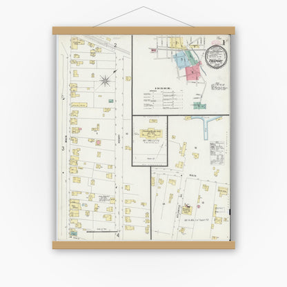 Old map wall art mockup — magnetic wood frame on white wall — Sanborn Fire Insurance Map from Freeport, Nassau County, New York (1897) - Complete Map Set