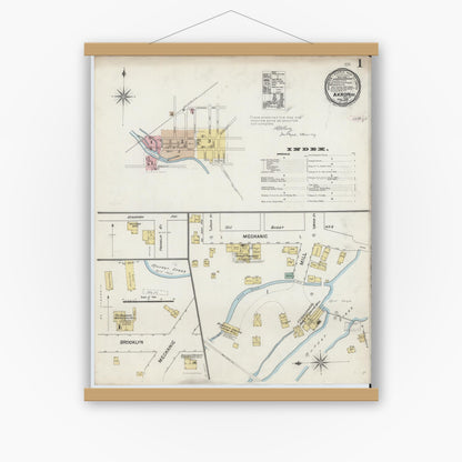 Old map wall art mockup — magnetic wood frame on white wall — Sanborn Fire Insurance Map from Akron, Erie County, New York (1889) - Complete Map Set