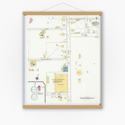 Old map wall art mockup — magnetic wood frame on white wall — Sanborn Fire Insurance Map from Ripley, Brown County, Ohio (1920), Sheet #0007