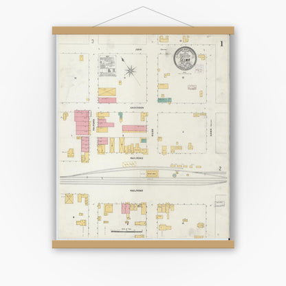 Old map wall art mockup — magnetic wood frame on white wall — Sanborn Fire Insurance Map from Selma, Johnston County, North Carolina (1905) - Complete Map Set