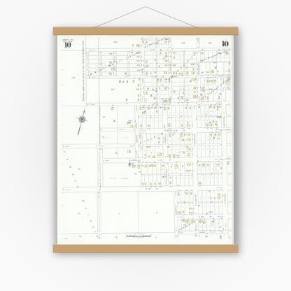 Old map wall art mockup — magnetic wood frame on white wall — Sanborn Fire Insurance Map from Lamesa, Dawson County, Texas (1939), Sheet #0010