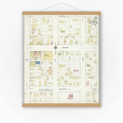 Old map wall art mockup — magnetic wood frame on white wall — Sanborn Fire Insurance Map from Kilbourn, Columbia County, Wisconsin (1909), Sheet #0003