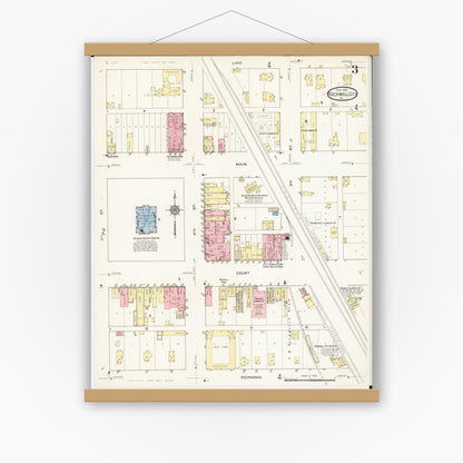 Old map wall art mockup — magnetic wood frame on white wall — Sanborn Fire Insurance Map from Rockwell City, Calhoun County, Iowa (1915), Sheet #0003