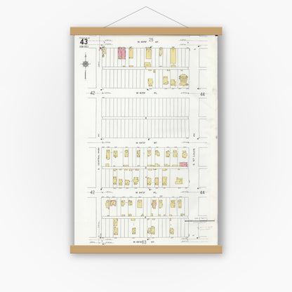 Old map wall art mockup — magnetic wood frame on white wall — Sanborn Fire Insurance Map from Chicago, Cook County, Illinois (1920), Sheet #0043