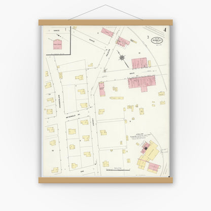 Old map wall art mockup — magnetic wood frame on white wall — Sanborn Fire Insurance Map from Hamlet, Richmond County, North Carolina (1911), Sheet #0004
