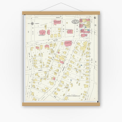 Old map wall art mockup — magnetic wood frame on white wall — Sanborn Fire Insurance Map from Ashland, Ashland County, Ohio (1911), Sheet #0006