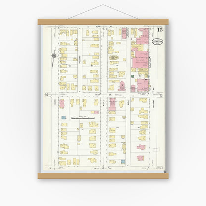 Old map wall art mockup — magnetic wood frame on white wall — Sanborn Fire Insurance Map from Dunkirk, Chautauqua County, New York (1910), Sheet #0015