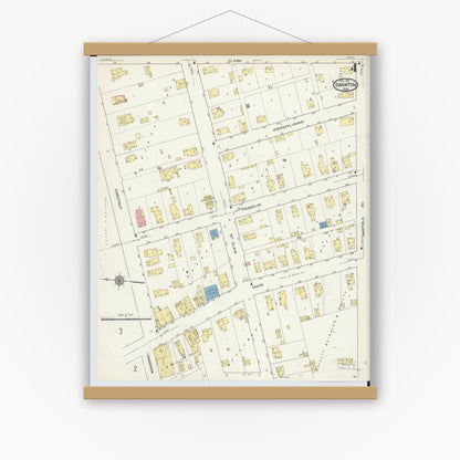 Old map wall art mockup — magnetic wood frame on white wall — Sanborn Fire Insurance Map from Swanton, Fulton County, Ohio (1913), Sheet #0004