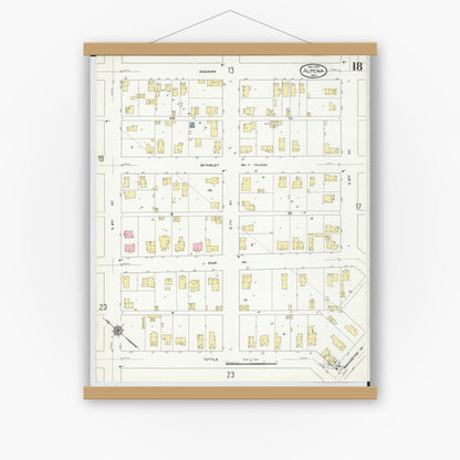 Old map wall art mockup — magnetic wood frame on white wall — Sanborn Fire Insurance Map from Alpena, Alpena County, Michigan (1910), Sheet #0018