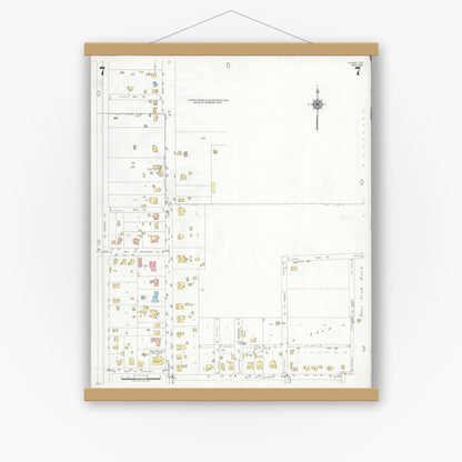 Old map wall art mockup — magnetic wood frame on white wall — Sanborn Fire Insurance Map from Plano, Collin County, Texas (1949), Sheet #0007