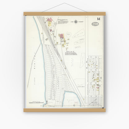 Old map wall art mockup — magnetic wood frame on white wall — Sanborn Fire Insurance Map from Bemidji, Beltrami County, Minnesota (1914), Sheet #0014