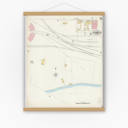 Old map wall art mockup — magnetic wood frame on white wall — Sanborn Fire Insurance Map from Two Harbors, Lake County, Minnesota (1897), Sheet #0005