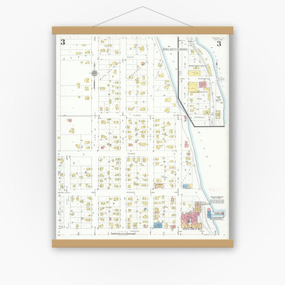Old map wall art mockup — magnetic wood frame on white wall — Sanborn Fire Insurance Map from Oregon, Ogle County, Illinois (1933), Sheet #0003