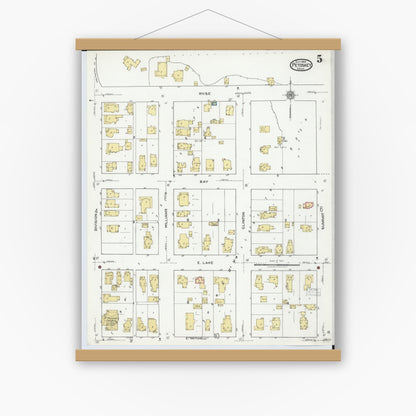 Old map wall art mockup — magnetic wood frame on white wall — Sanborn Fire Insurance Map from Petoskey, Emmet County, Michigan (1919), Sheet #0005