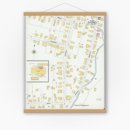 Old map wall art mockup — magnetic wood frame on white wall — Sanborn Fire Insurance Map from North Adams, Berkshire County, Massachusetts (1901), Sheet #0017