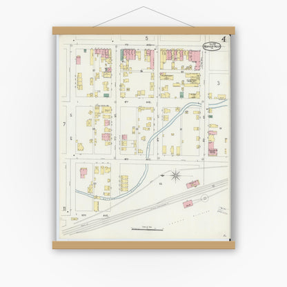 Old map wall art mockup — magnetic wood frame on white wall — Sanborn Fire Insurance Map from Beaver Falls, Beaver County, Pennsylvania (1896), Sheet #0004