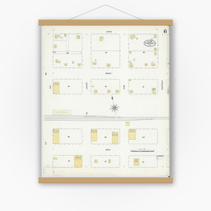 Old map wall art mockup — magnetic wood frame on white wall — Sanborn Fire Insurance Map from Forney, Kaufman County, Texas (1906), Sheet #0006