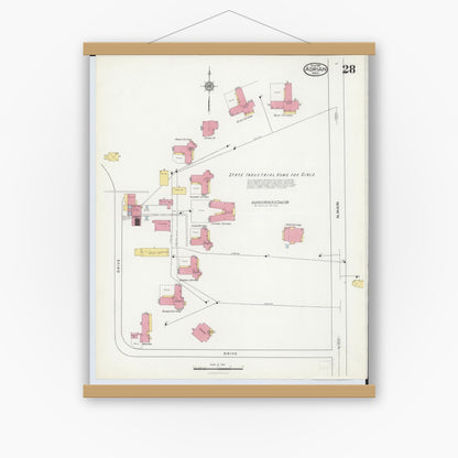 Old map wall art mockup — magnetic wood frame on white wall — Sanborn Fire Insurance Map from Adrian, Lenawee County, Michigan (1916), Sheet #0028