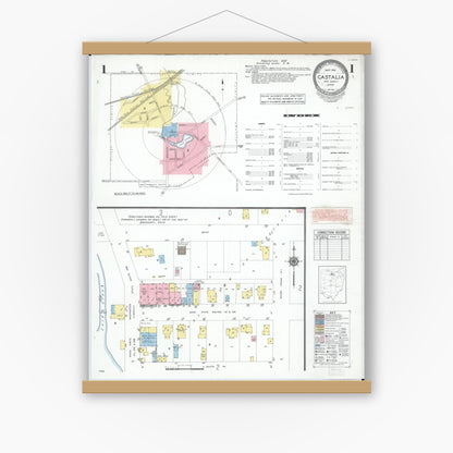 Old map wall art mockup — magnetic wood frame on white wall — Sanborn Fire Insurance Map from Castalia, Erie County, Ohio (1951) - Complete Map Set