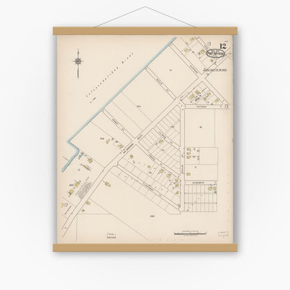 Old map wall art mockup — magnetic wood frame on white wall — Sanborn Fire Insurance Map from Fort Myers, Lee County, Florida (1922), Sheet #0012