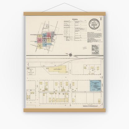Old map wall art mockup — magnetic wood frame on white wall — Sanborn Fire Insurance Map from Newman, Stanislaus County, California (1920) - Complete Map Set