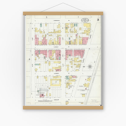 Old map wall art mockup — magnetic wood frame on white wall — Sanborn Fire Insurance Map from Litchfield, Meeker County, Minnesota (1903), Sheet #0003