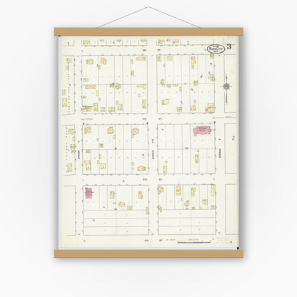 Old map wall art mockup — magnetic wood frame on white wall — Sanborn Fire Insurance Map from Rush City, Chisago County, Minnesota (1912), Sheet #0003