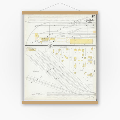 Old map wall art mockup — magnetic wood frame on white wall — Sanborn Fire Insurance Map from Beaumont, Jefferson County, Texas (1899), Sheet #0012