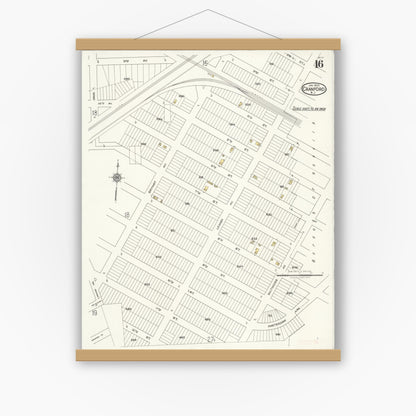 Old map wall art mockup — magnetic wood frame on white wall — Sanborn Fire Insurance Map from Cranford, Union County, New Jersey (1922), Sheet #0016