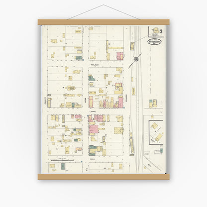 Old map wall art mockup — magnetic wood frame on white wall — Sanborn Fire Insurance Map from Wittenberg, Shawano County, Wisconsin (1909), Sheet #0003