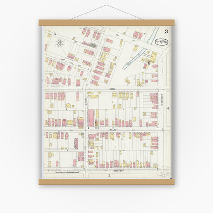 Old map wall art mockup — magnetic wood frame on white wall — Sanborn Fire Insurance Map from Pottstown, Montgomery County, Pennsylvania (1896), Sheet #0003