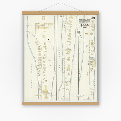 Old map wall art mockup — magnetic wood frame on white wall — Sanborn Fire Insurance Map from Wilmington, New Hanover County, North Carolina (1910), Sheet #0043