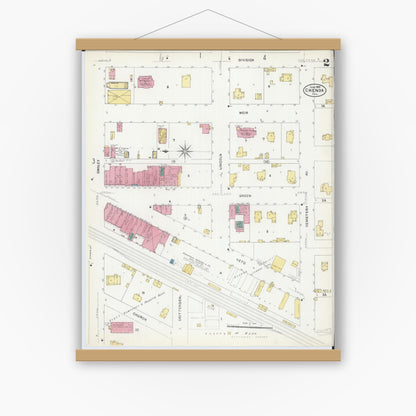 Old map wall art mockup — magnetic wood frame on white wall — Sanborn Fire Insurance Map from Chenoa, McLean County, Illinois (1907), Sheet #0002