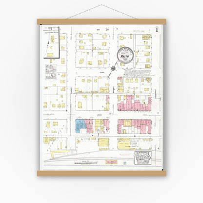 Old map wall art mockup — magnetic wood frame on white wall — Sanborn Fire Insurance Map from Anita, Cass County, Iowa (1918), Sheet #0001