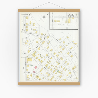 Old map wall art mockup — magnetic wood frame on white wall — Sanborn Fire Insurance Map from Belle Vernon, Fayette County, Pennsylvania (1900), Sheet #0003