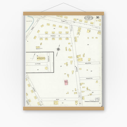 Old map wall art mockup — magnetic wood frame on white wall — Sanborn Fire Insurance Map from East Hampton, Hampshire County, Massachusetts (1910), Sheet #0016