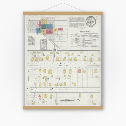 Old map wall art mockup — magnetic wood frame on white wall — Sanborn Fire Insurance Map from Fowler, Benton County, Indiana (1921) - Complete Map Set