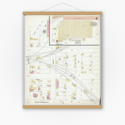 Old map wall art mockup — magnetic wood frame on white wall — Sanborn Fire Insurance Map from Chaska, Carver County, Minnesota (1899), Sheet #0004
