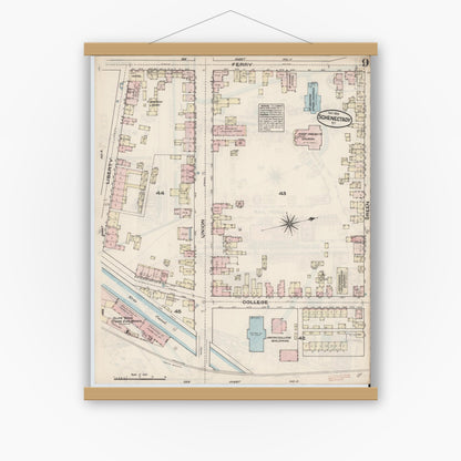 Old map wall art mockup — magnetic wood frame on white wall — Sanborn Fire Insurance Map from Schenectady, Schenectady County, New York (1884), Sheet #0009