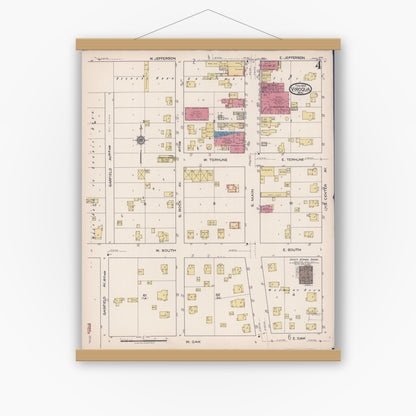 Old map wall art mockup — magnetic wood frame on white wall — Sanborn Fire Insurance Map from Viroqua, Vernon County, Wisconsin (1922), Sheet #0004