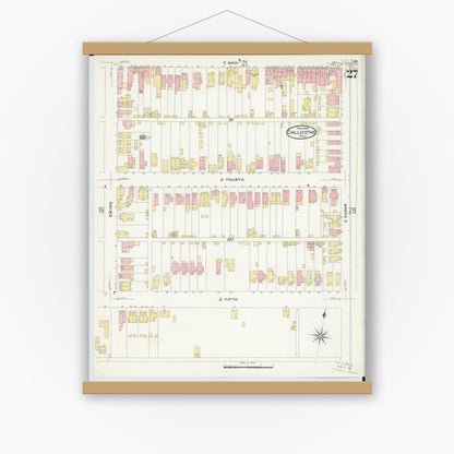 Old map wall art mockup — magnetic wood frame on white wall — Sanborn Fire Insurance Map from Chillicothe, Ross County, Ohio (1909), Sheet #0027