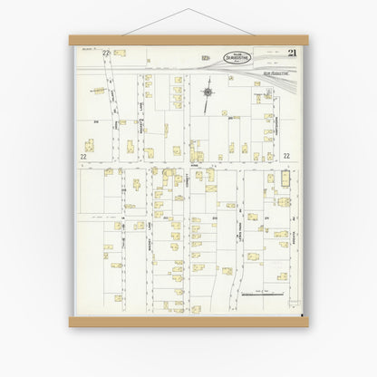 Old map wall art mockup — magnetic wood frame on white wall — Sanborn Fire Insurance Map from Saint Augustine, Saint John's County, Florida (1910), Sheet #0021
