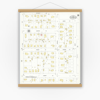 Old map wall art mockup — magnetic wood frame on white wall — Sanborn Fire Insurance Map from Shenandoah, Page County, Iowa (1909), Sheet #0009