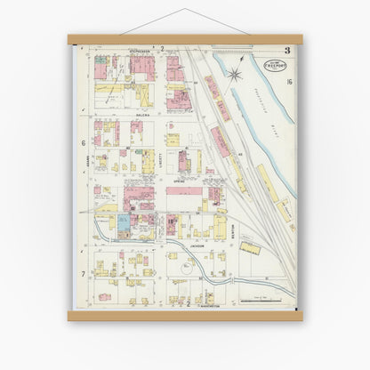 Old map wall art mockup — magnetic wood frame on white wall — Sanborn Fire Insurance Map from Freeport, Stephenson County, Illinois (1897), Sheet #0003